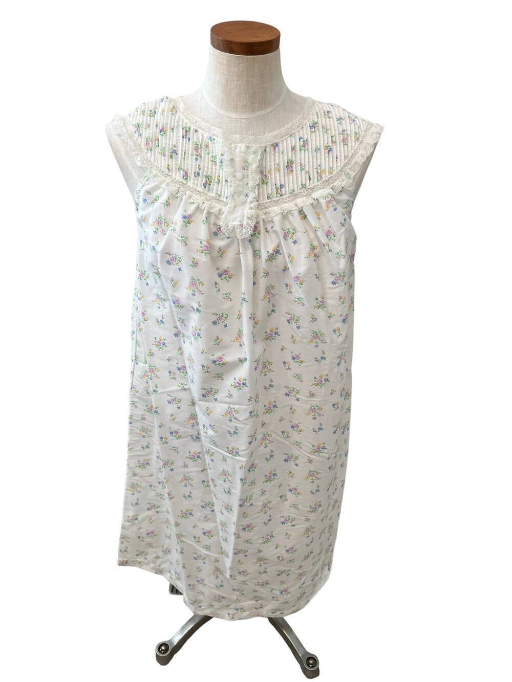 Vintage Barbizon Sleeveless Cotton Nightgown White Floral Print